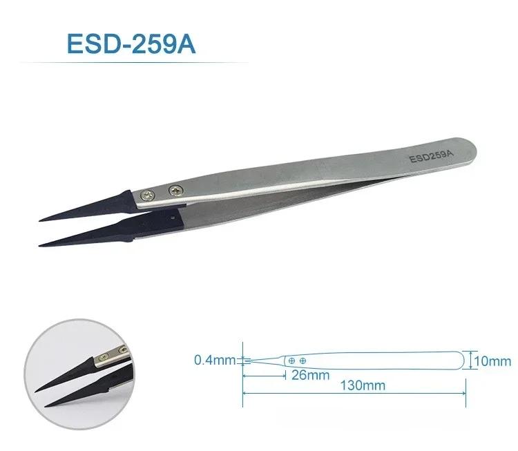 5 Stück Uhrzeiger-Einbau-Pinzette Gerade Winkelgriff Edelstahl Antistatische Kunststoffpinzette ESD-259 ESD-259A ESD-7A