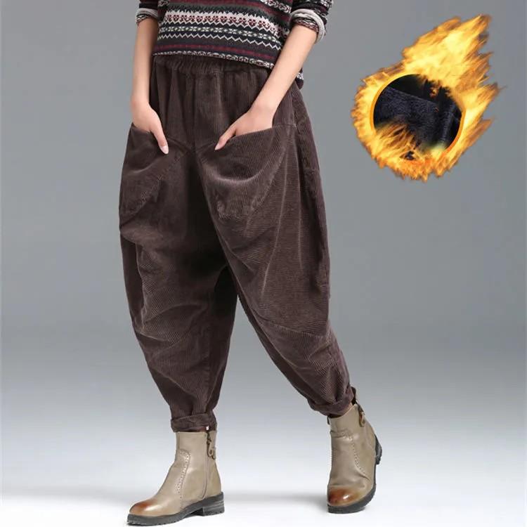 

Женские осенне-зимние однотонные вельветовые брюки с подкладкой, свободные повседневные брюки с карманами 2XL кофейный