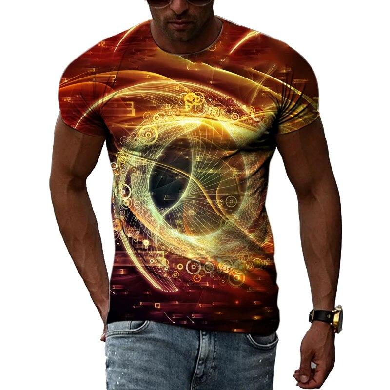 Handsome Men's Technology Element Pattern 3D T-Shirt Hip-Hop Style Casual Round Neck Tops Trendy Street Personality Clothing