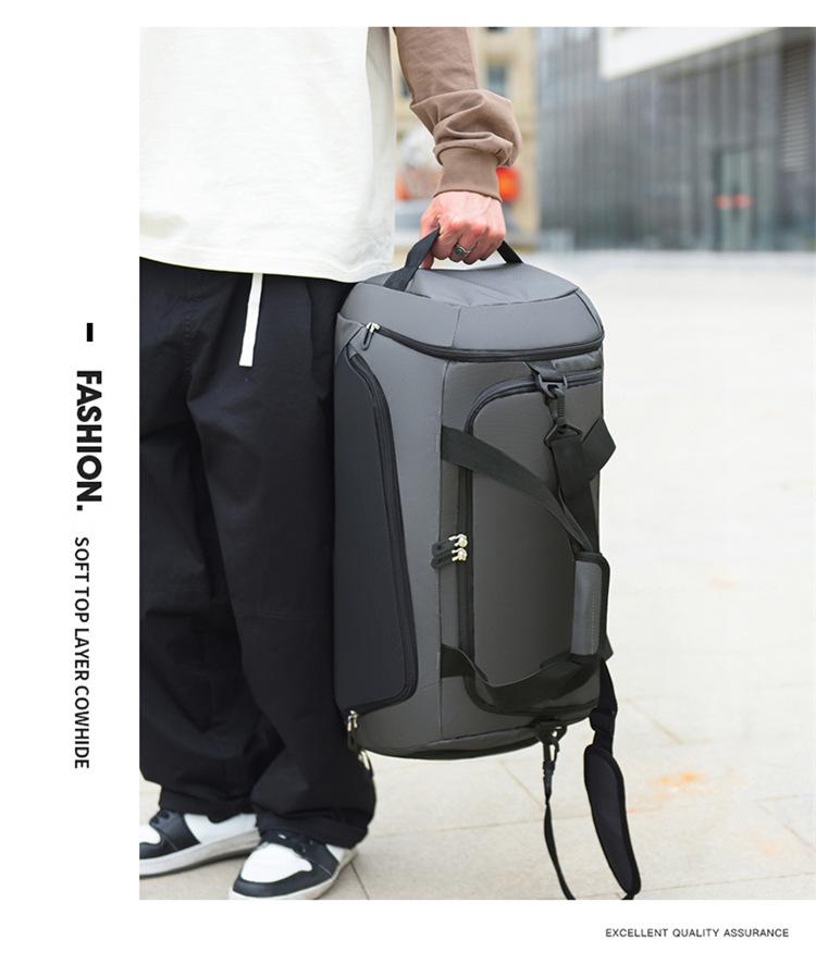 Large Capacity Gym Bag with Wet/Dry Separation, Shoe Compartment, Printed Logo, and Water-Repellent Design