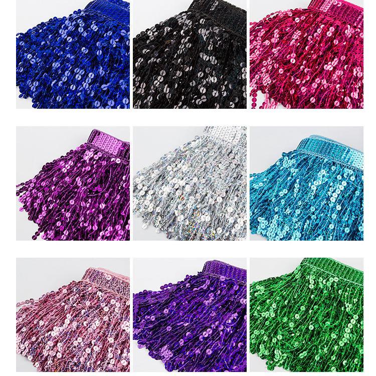 7mm Sequin Tassel Lace for Dance Costumes - 16cm, Autumn/Winter Style