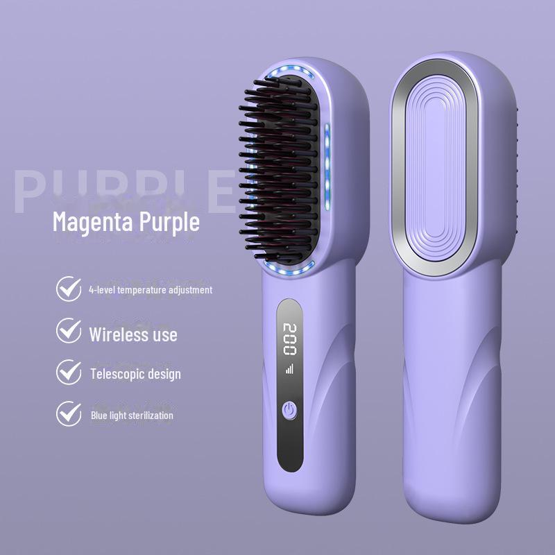 Tragbarer kabelloser Doppelfunktions-Haarkamm: Schonend für das Haar, Glätten oder Locken, Wiederaufladbar für den Gebrauch im Wohnheim