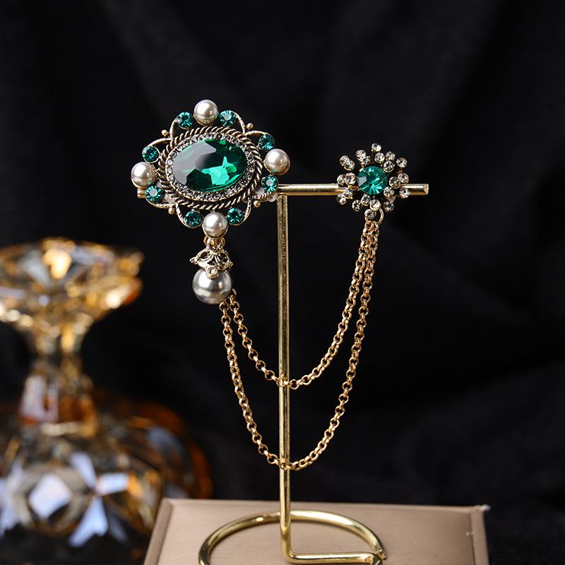 Baroque Rhinestone Pearl Corsage Necklace Brooch - Retro British Court Suit Accessory
