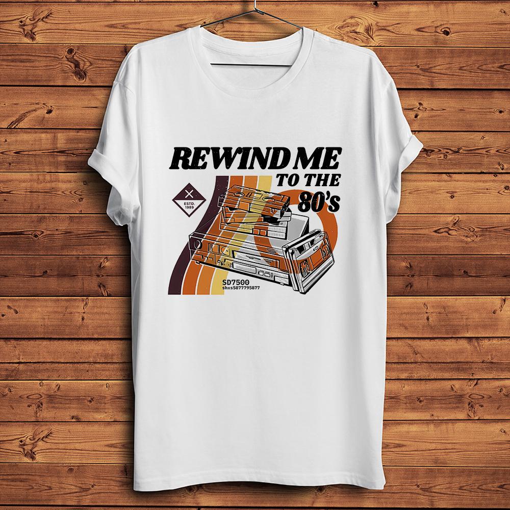 Rewind Tape To The 80s Funny Vintage TshirtWhite Casual Short Sleeve TShirt Unisex Streetwear TeeBreathable nocrack Print S