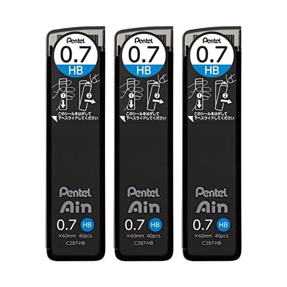 Pentel Ain Sharp Pencil Lead, 0.7mm, HB, 3 Pack - Smooth, Break-Resistant, Smudge-Proof