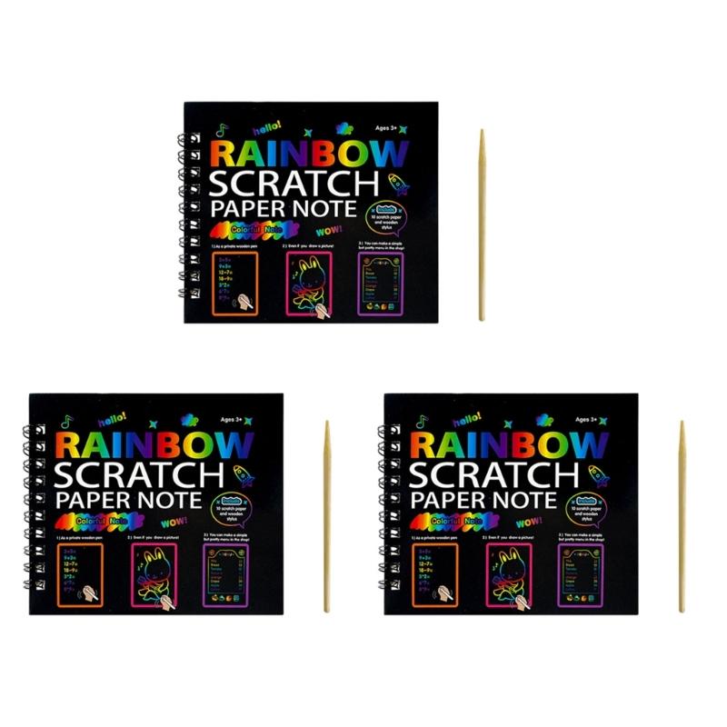

Twin Coil Binding Scratch Doodling Notebook Scratch Drawing Book with Wooden Tool for Children Adult Art Drawing small