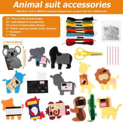 14/6 piezas Kit de Costura de Animales para Niños Principiantes Manualidades DIY Juguete de Costura Regalo de Cumpleaños Para Niñas Manualidades de Animales Kit de Costura de Fieltro
