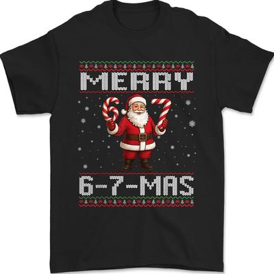 Fröhliches 6-7-Mas Lustiges Hässliches Weihnachten Weihnachtsmann Zuckerstange Unisex T-Shirt