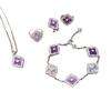 French Retro Four-Leaf Clover Window Grilles, Purple Dragon Crystal Jewelry Set, Necklace, Bracelet, Earrings, And A Ring.