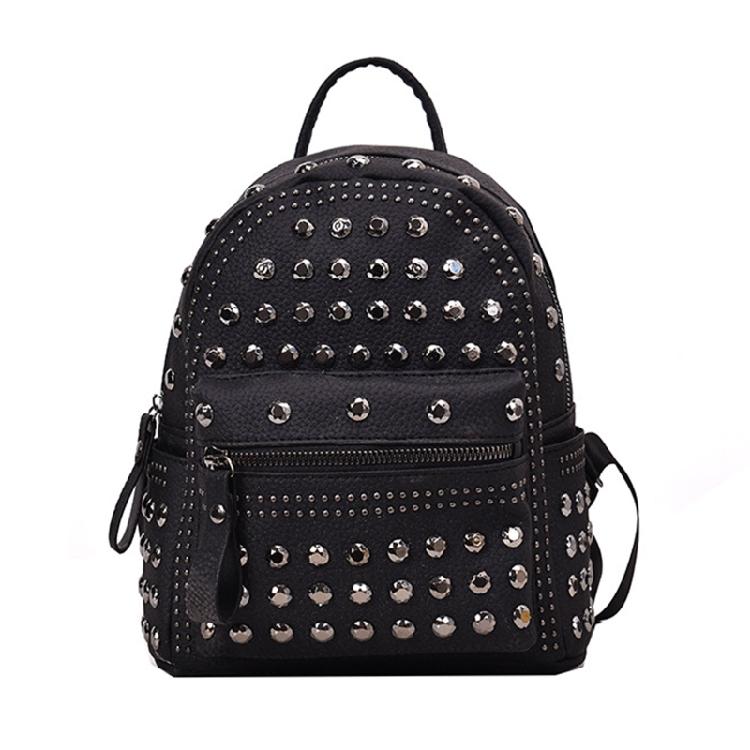 Retro Leather Backpack All-match Satchel Rivet Studded School Bag for Shopping