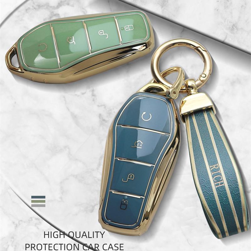 

Luxurious Golden Edge Remote Key Case Full Cover For BYD DM Tang Song Dmi Max Pro QIn Pro Yuan Ev And Dolphin Car C Only Key Case