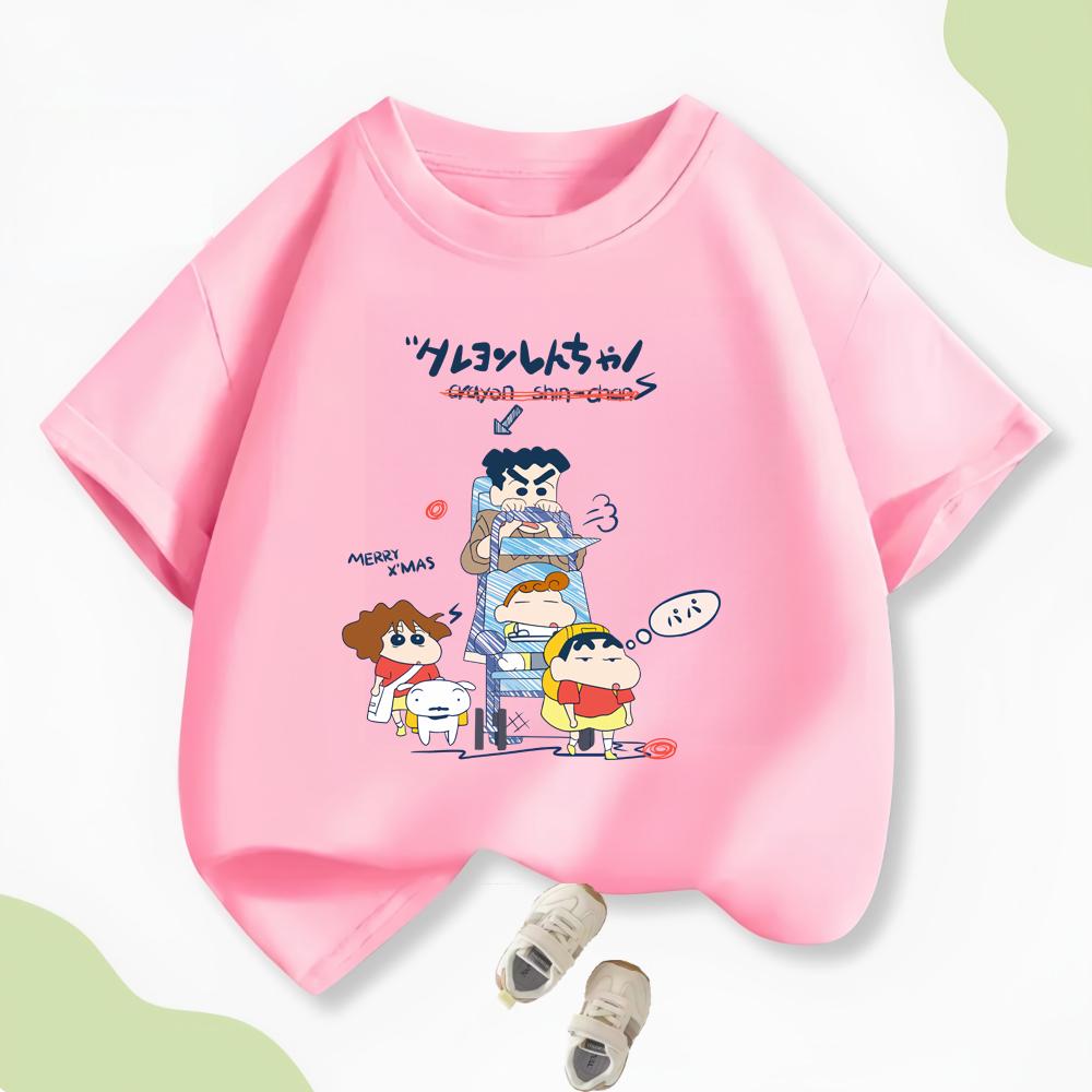 2026 Summer Comic Form Crayon Shinchan Image 100 Cotton Printed Oversize Casual Tshirt Adult Children Parentchild Top y2k