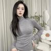 Autumn Winter Half High Collar Solid Slim Bottomed Tee Women Long Sleeve Casual All-match Pullover T-shirt Top