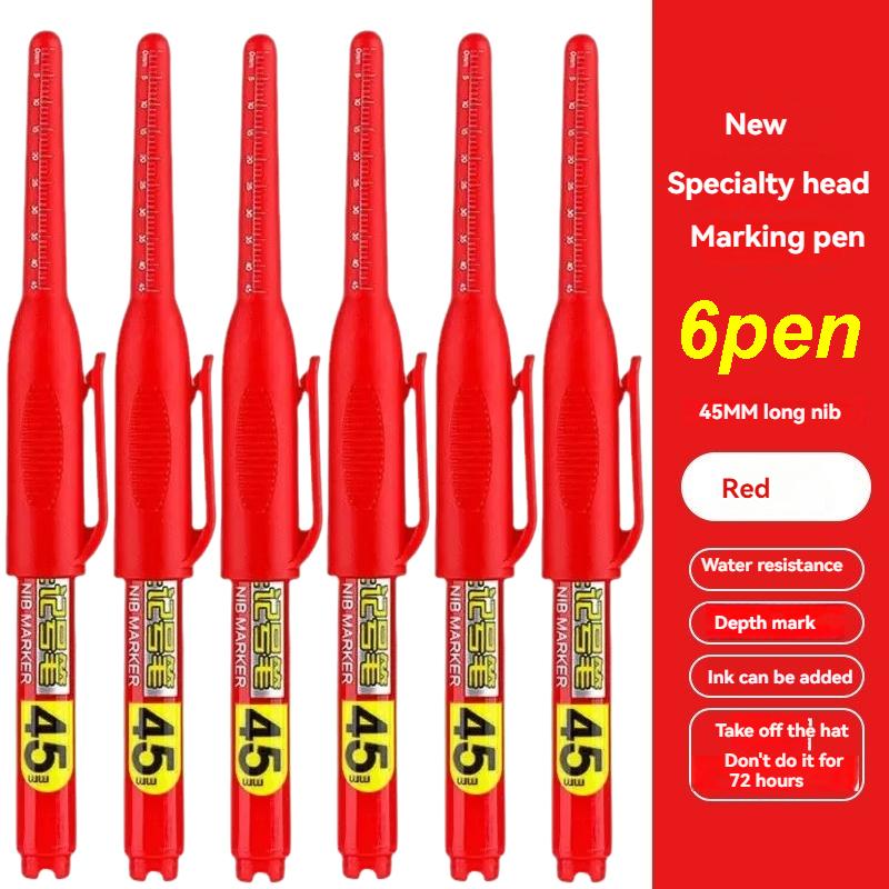 45mm Tip Waterproof Long Head Marker Pen set Quick-Dry Ink for Woodworking Construction Deep Hole Non-Toxic Black Red Blue White