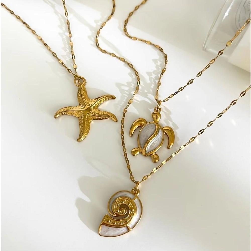Ocean Elements Elegant Necklace Turtle Conch Design Collarbone Chain Daily Jewelry