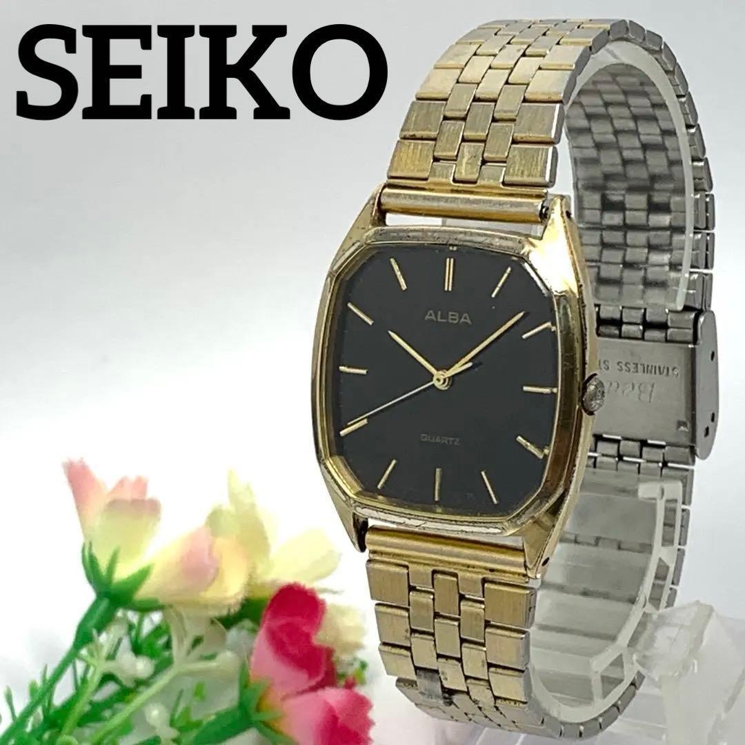 297 [Батарея заменена] Рабочий товар Мужские часы SEIKO Seiko ALBA Золотой Черный Кварцевые Популярные Редкие Винтажные