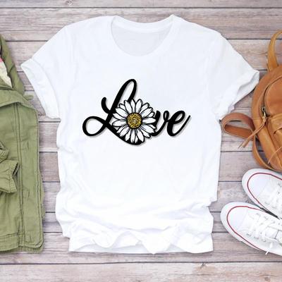 (Asiatische Größe) Frauen Drucken Liebe Brief Süße 90er Jahre Nette T Top Blume Kleidung Mode T-shirt Casual Kurzarm Dame Weibliche Grafik t-shirt