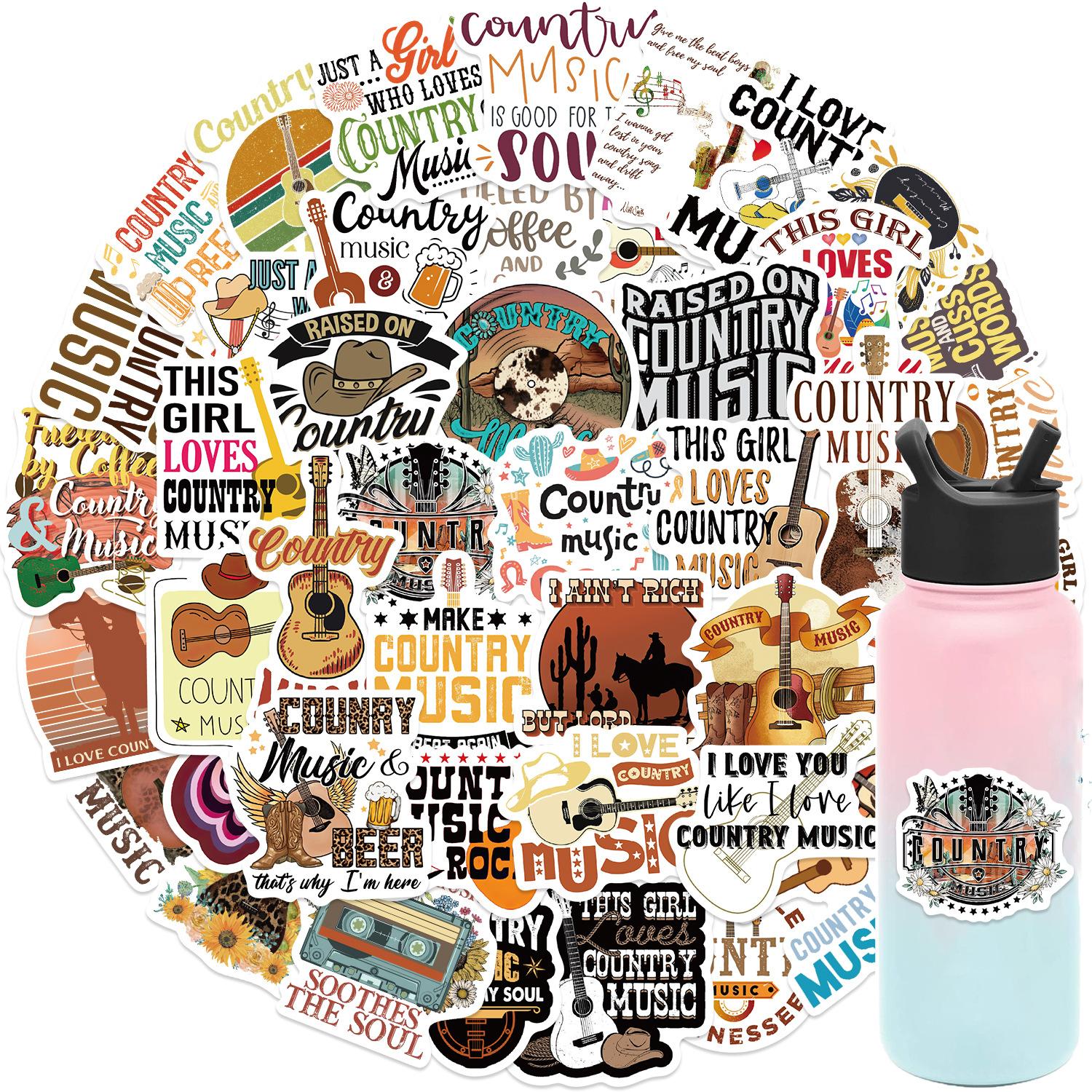 

50 Cartoon Country Music Graffiti Stickers Decorate Guitar Notebook Suitcase DIY Waterproof Stickers