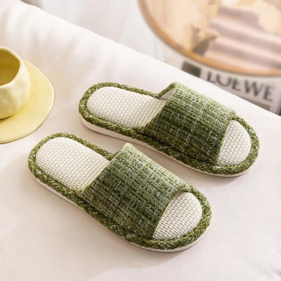 Fashion 20254 New Women's Fashion Home Linen Couple Slippers Breathable Home Shoes Moisture Absorbing Anti slip Cotton Linen Slippers