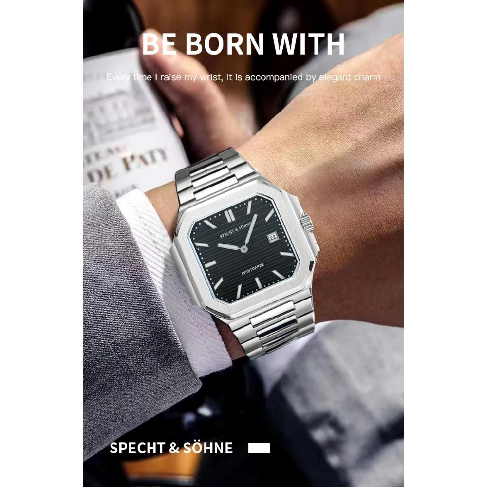 2025 Specht & Söhne New Hot Selling Ultrathin Cubic Watch For Men Quartz Wristwatch Sapphire Green Color Luminous Waterproof