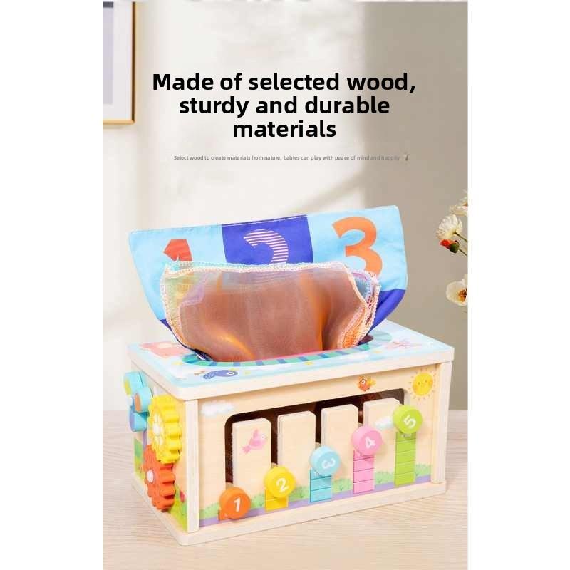 Tissue Wooden Paper Game Box Toy With Interactive Fishing Pulling Activities