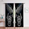 Retro Rune Pattern Dark Style Záclony, Viking Shield Print, Dětský pokoj, Obývací pokoj, Kuchyňská dekorace, 2ks