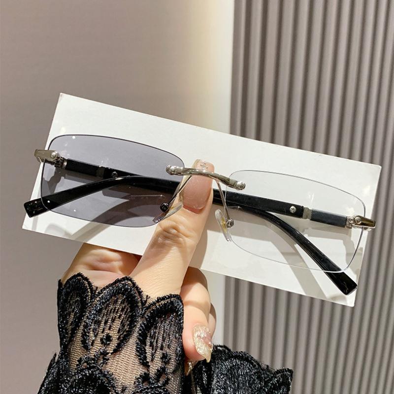 Color Changing Anti Blue Light Frameless Myopia Glasses  Men'S And Women'S Business Metal Frame Myopia Glasses -50 -75 -125 -400