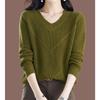Autumn Winter V-neck Loose Casual Simple Fashion Pullover Sweater Women Solid Color All-match Knitting Top