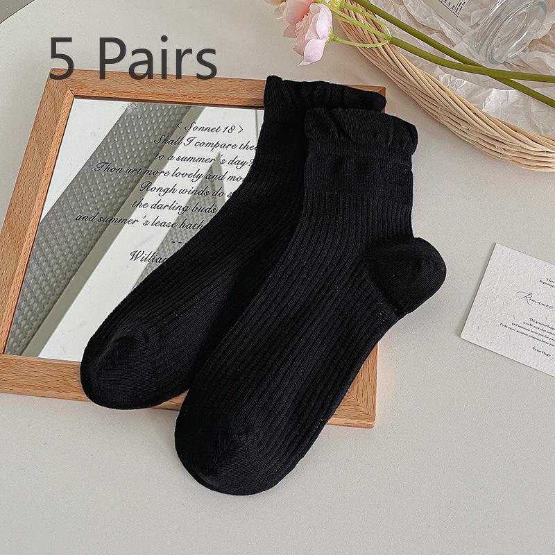 5 Pairs of Female Summer Thin Lovely Pure Cotton Boneless Tube Socks