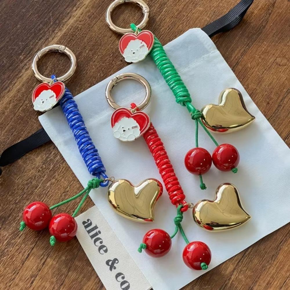 Cute Bag Accessories Pendant Korean Style Colorful Rope Keychain Love Cherry Pendant  Car Keyring