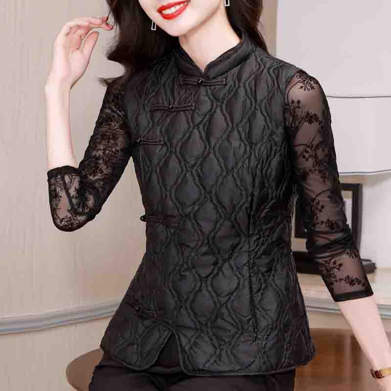 Fashion New 2024 Winter Chinese Style Black Sleeveless Vest Jacket Stand Collar Vests Down and Cotton Jacket Coat Women Tops J821