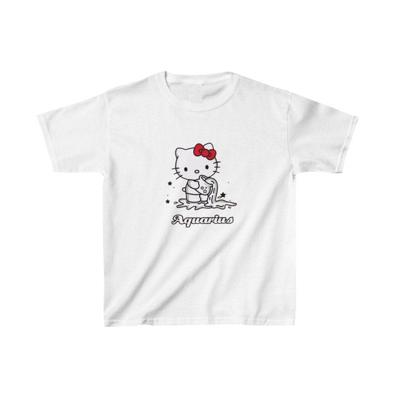 Aquarius Hello Kitty Graphic Baby Tee | Y2K Baby Tee, 90s Baby Tee, Zodiac Graphic Shirt Crop, Coquette, Vintage Design 160