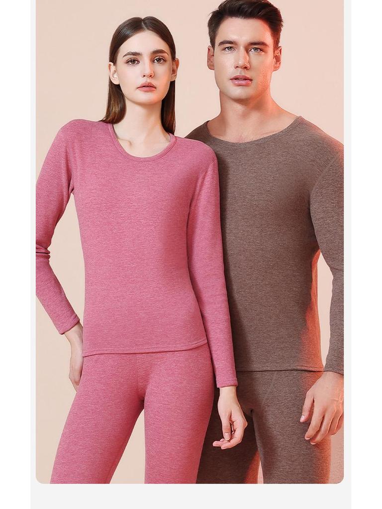 Men's and Women's Ultra-Thick Merino Wool Base Layer: Warm, Skin-Friendly, Round Neck Set for Autumn and Winter