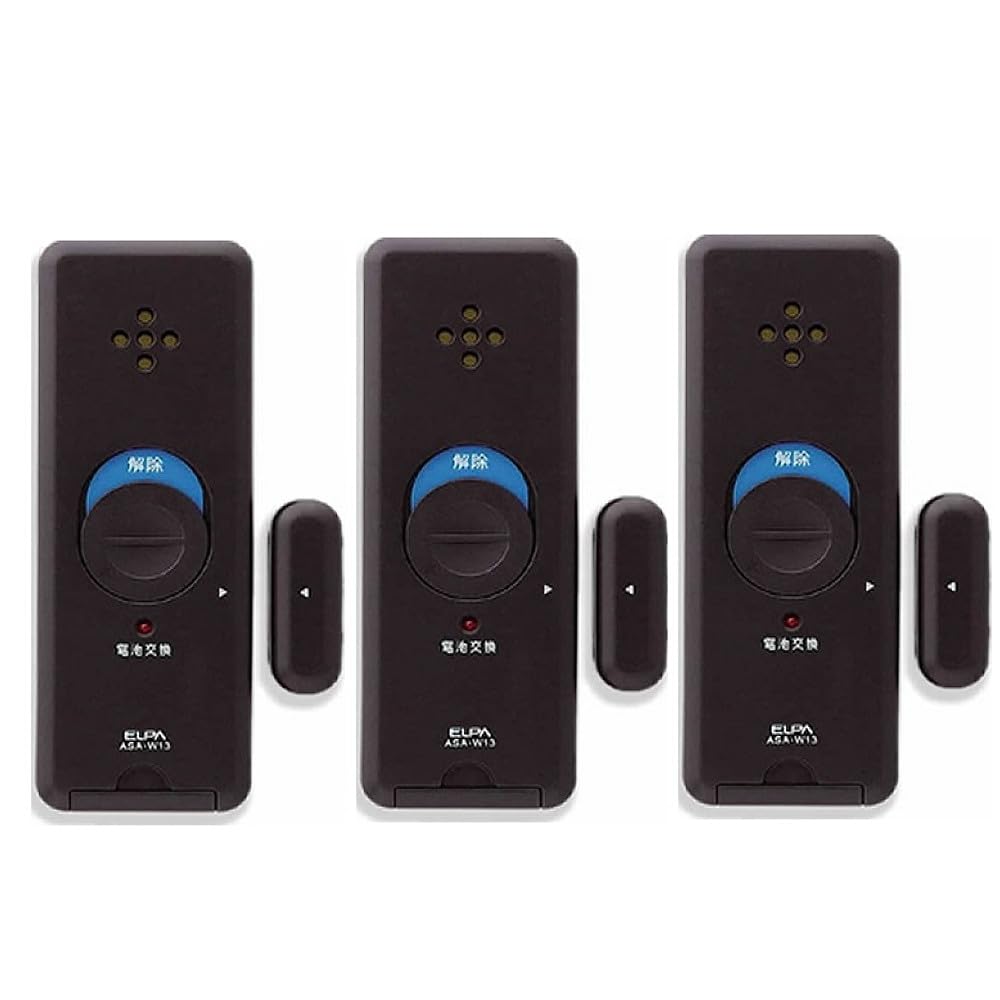 Elpa Slim Window Alarm with Impact & Open Detection, Brown, ASA-W13 BR (1 unit) x 1 + ASA-W13-2P BR (2 units) x 1, Total of 2 Units