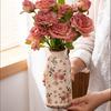 Vintage Ceramic Flower Vase Retro Chinoiserie Floral Pattern Vase Rustic Boho Farmhouse Decorative Vase for Home Bookshelf Table Centerpiece