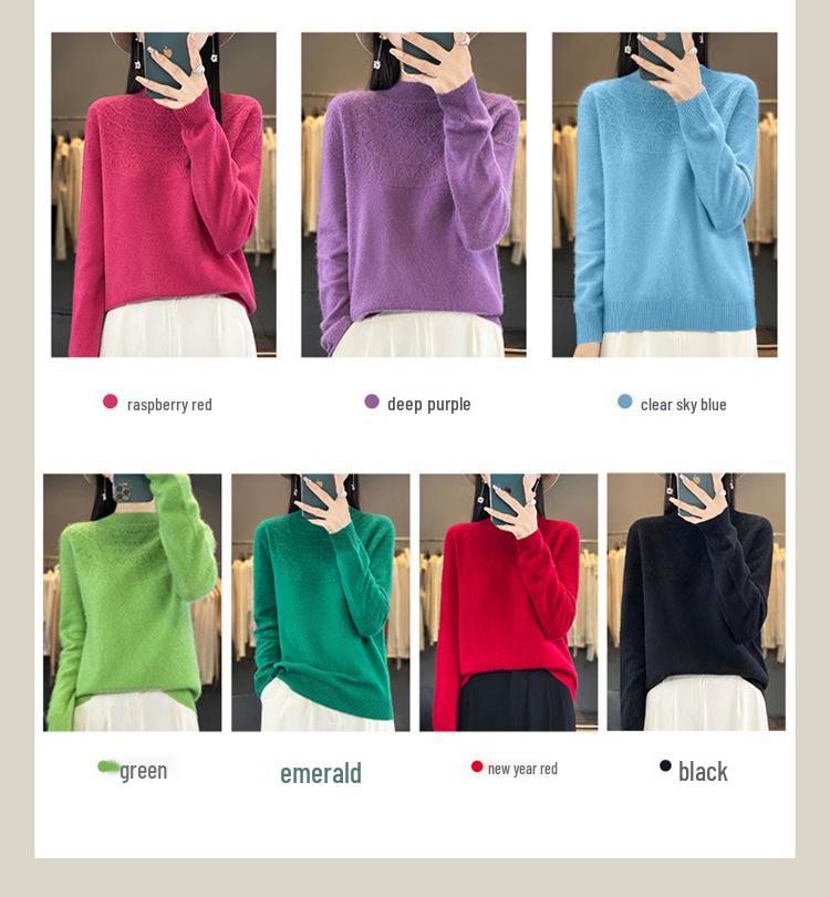 Cross-Border Autumn/Winter Women's Slim Fit Trendy Semi-High Neck Soft Knit Sweater.