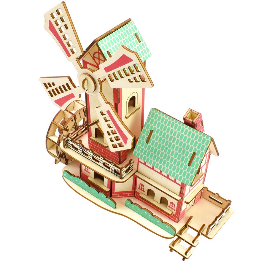 3D Wooden Puzzle Toys Jigsaw Architecture DIY Windmill Castle Construction Pattern Kids Puzzles Learning Educational Toys Gifts