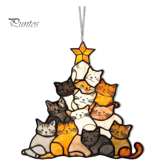 

Кошачья рождественская елка, ловец солнца, акриловые, сложенные котята, подвесное украшение, красочное рождественское украшение для окон в виде кошачьей елки S A