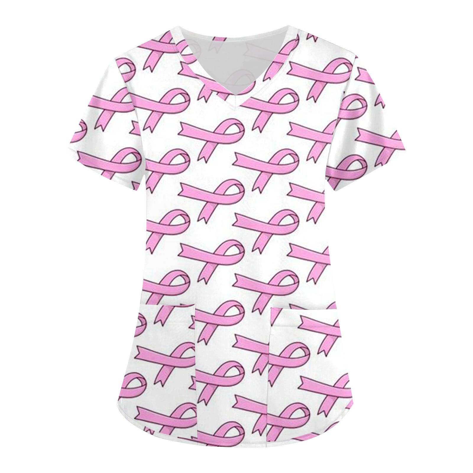 

Женская униформа с коротким рукавом, нагрудным принтом, V-образным вырезом и карманом, верхняя одежда M белый