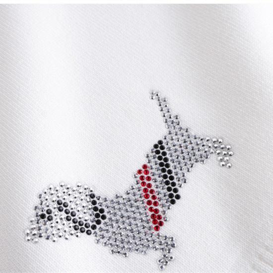 Summer Autumn Women Rhinestone Dog Contrast Color Knitted Sweater Polo Pullover Jumper Tops