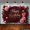 2D Burgundy Gold Birthday Backdrop - Luxury Floral Banner for Adult Birthday Photoshoot
