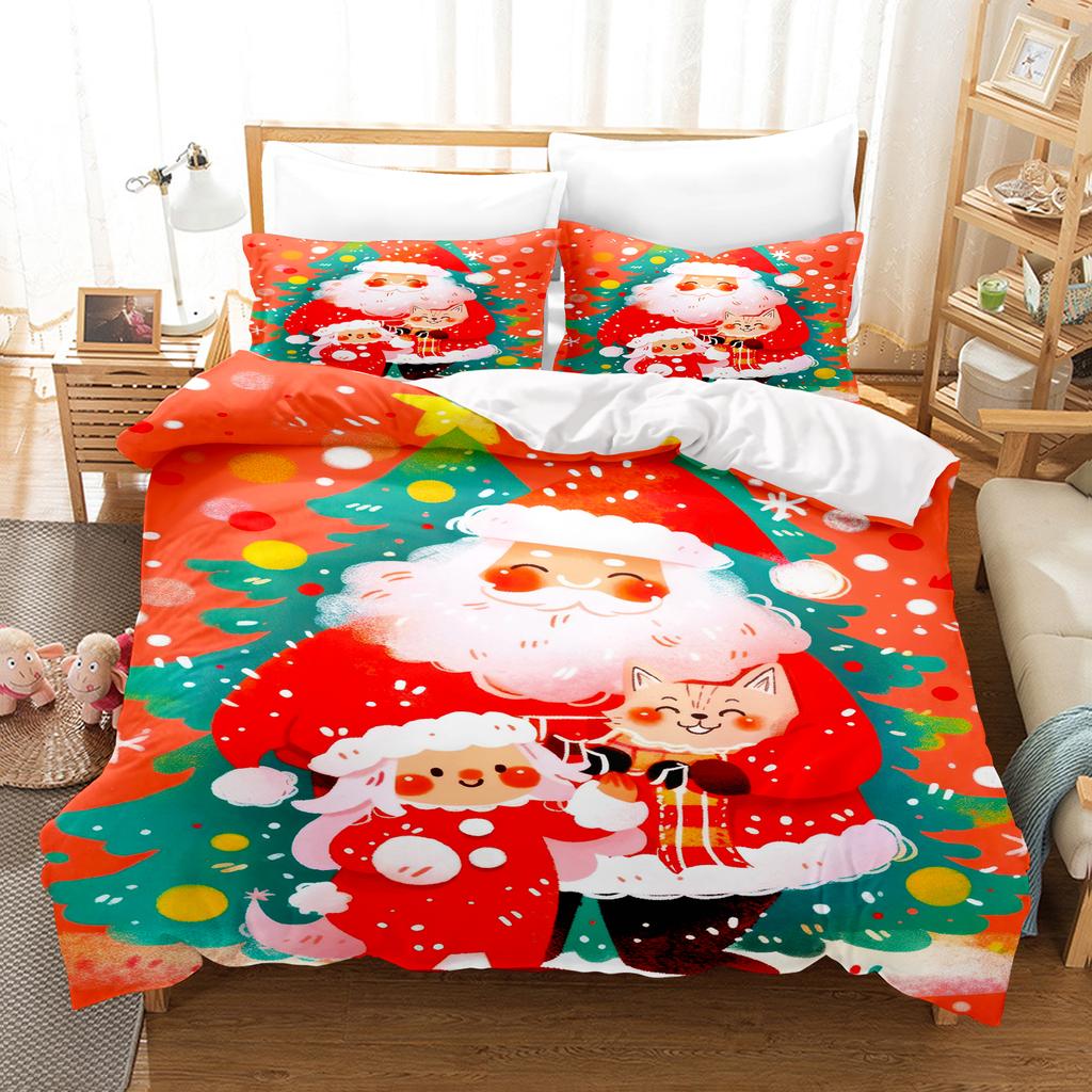 Christmas Bedding Set Duvet Cover Comforte 3D Children'S Cute Printed Cartoon 100% Polyester 3-Piece Set 1 Quilt Cover