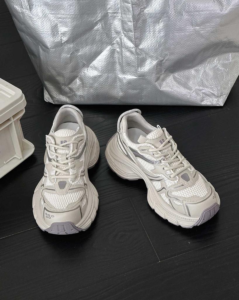 Mesh Platform Dad Shoes Women's Spring New Leather Non-slip Fashion Versatile Breathable Casual Sports Shoes