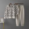 European Autumn Leopard Print Knit Wool Hooded Three-Piece Set for Women