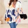 Women Plus Size V Neck Long Sleeve Printed Asymmetric Hem Flared Top