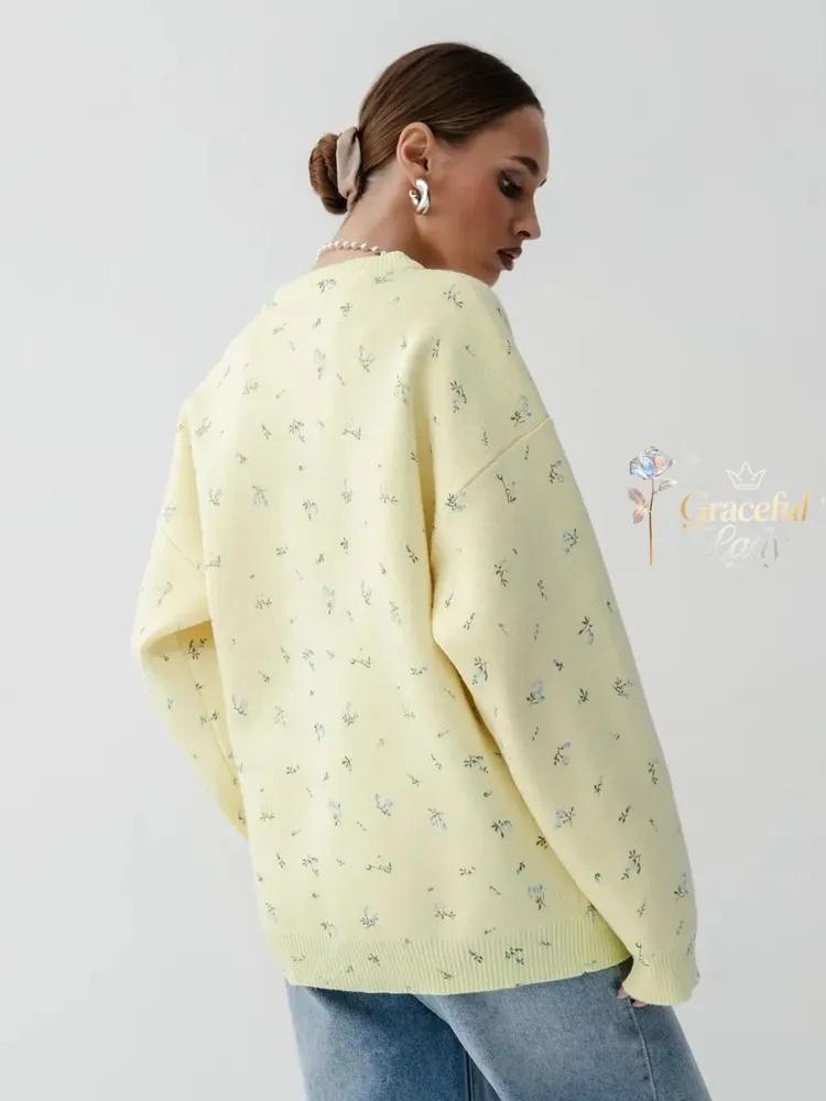 Floral Sweater Loose Casual Versatile Fashion Flower Sweater