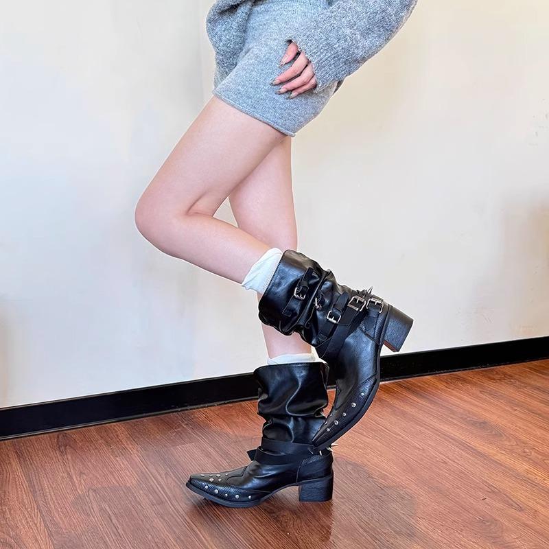 

Западные джинсовые сапоги-трубы женские полусапожки тонкие летние новые с юбкой остроносые на меху ботинки Мартина 40 чёрный