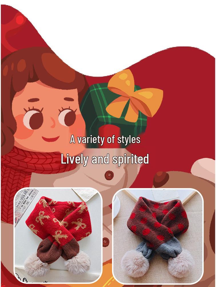 Korean Style Cute Red Knit Scarf for Children - Cozy Autumn/Winter Neck Warmer for Festive Season