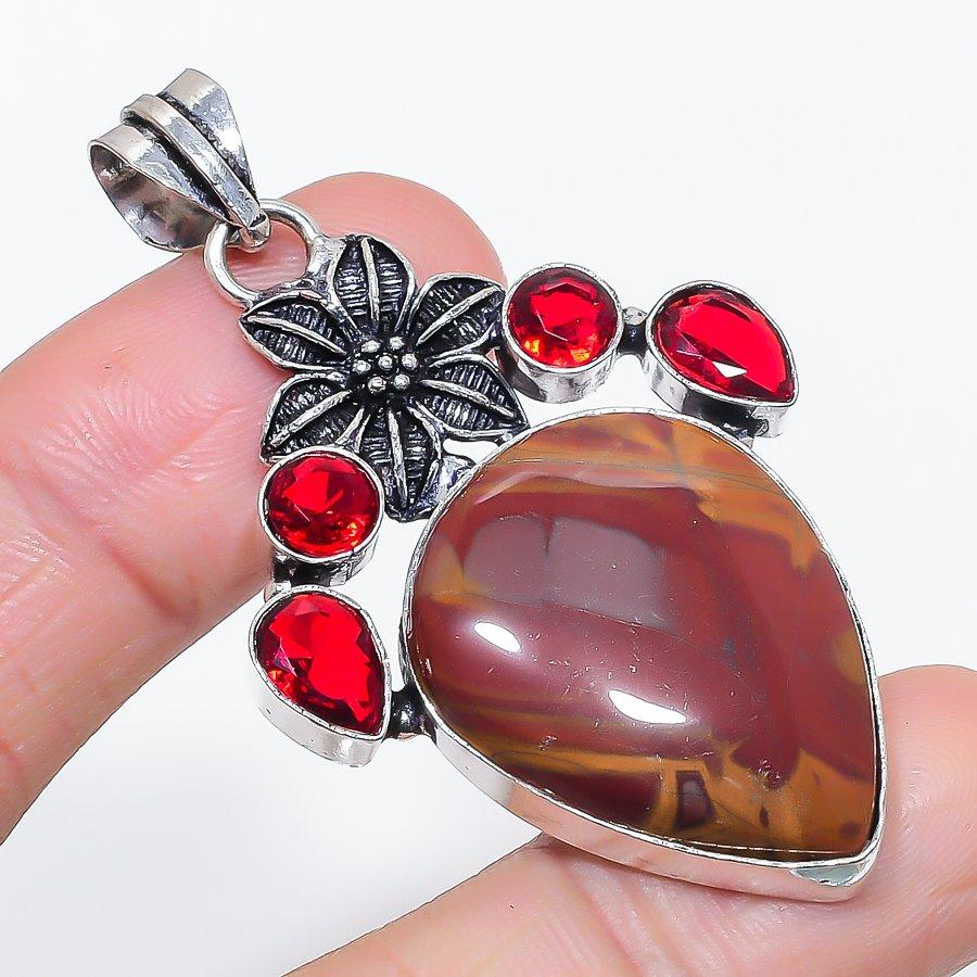 

Натуральная Норина Яшма, Гранат 925 Стерлинговое Серебро Ювелирный Подвеска 2.29 q0y03