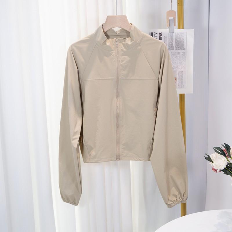 Lightweight UPF50 Quick-Dry Long Sleeve Outdoor Sports Jacket Stand Collar Zipper Loose Fit Hiking Running Yoga